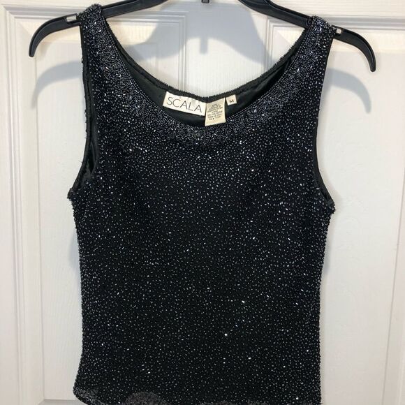 ScalaĀ 100%āsilk black beadedātank top sizeāmedium - Picture 3 of 12